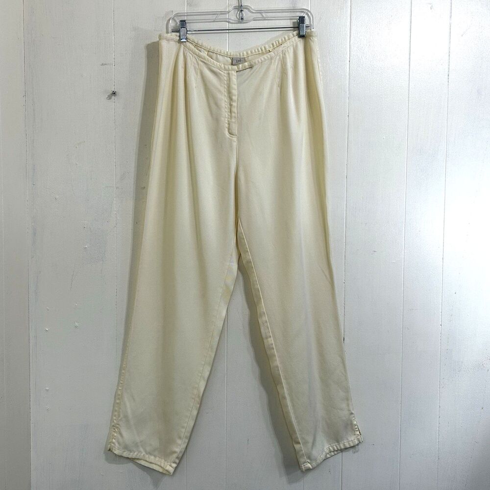 J Jill Light Yellow Lyocell Straight Trousers Pants Size 16 Soft Comfort Casual.